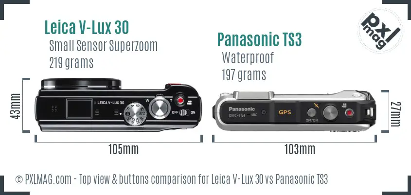 Leica V-Lux 30 vs Panasonic TS3 top view buttons comparison