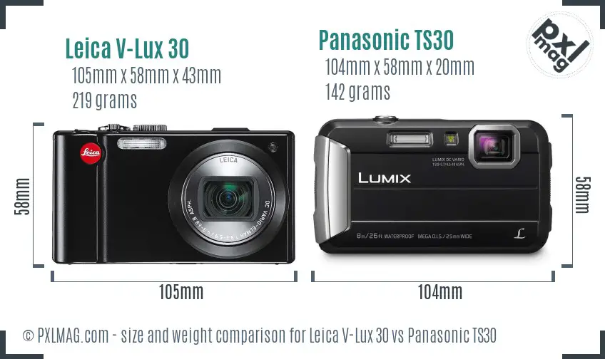 Leica V-Lux 30 vs Panasonic TS30 size comparison