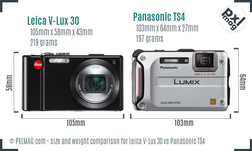 Leica V-Lux 30 vs Panasonic TS4 size comparison