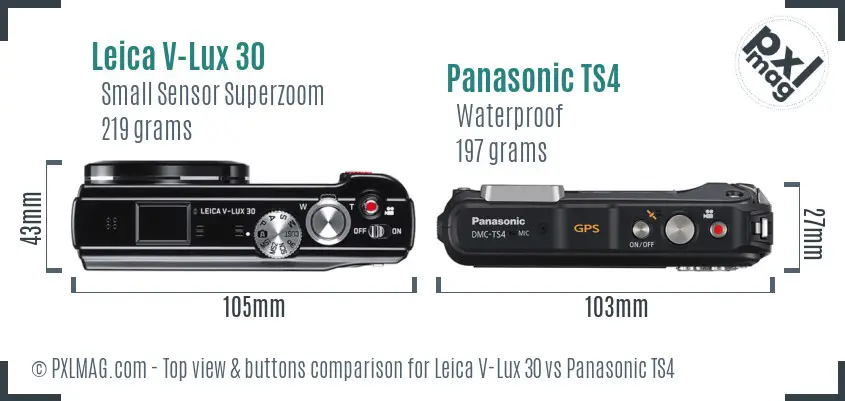 Leica V-Lux 30 vs Panasonic TS4 top view buttons comparison