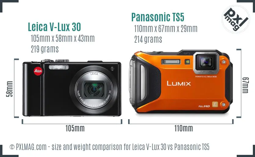 Leica V-Lux 30 vs Panasonic TS5 size comparison