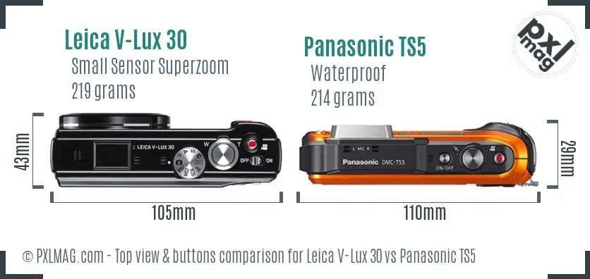 Leica V-Lux 30 vs Panasonic TS5 top view buttons comparison