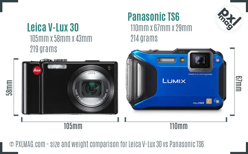 Leica V-Lux 30 vs Panasonic TS6 size comparison