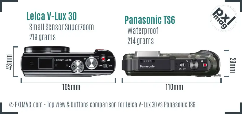 Leica V-Lux 30 vs Panasonic TS6 top view buttons comparison