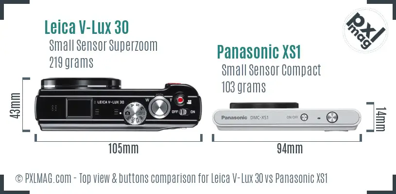 Leica V-Lux 30 vs Panasonic XS1 top view buttons comparison Leica V-Lux 30 vs Panasonic XS1 top view buttons comparison