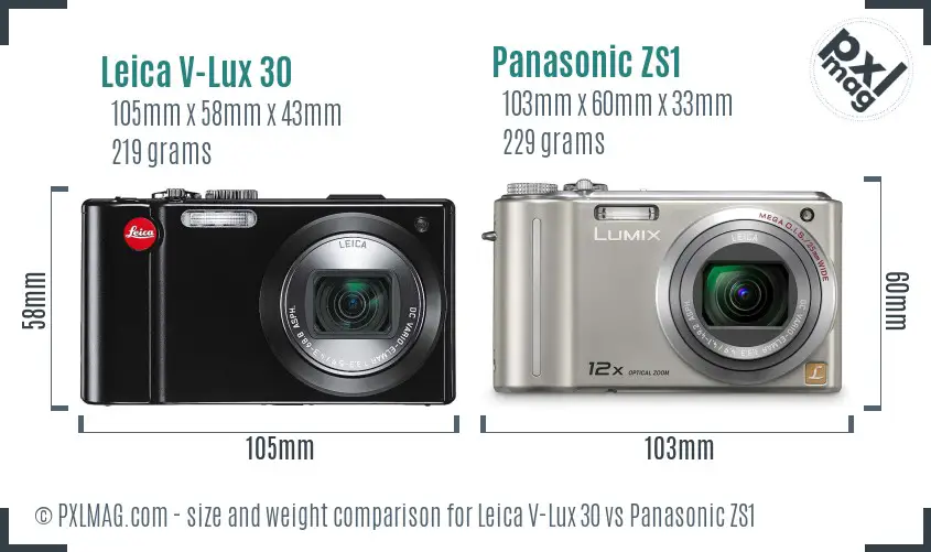 Leica V-Lux 30 vs Panasonic ZS1 size comparison