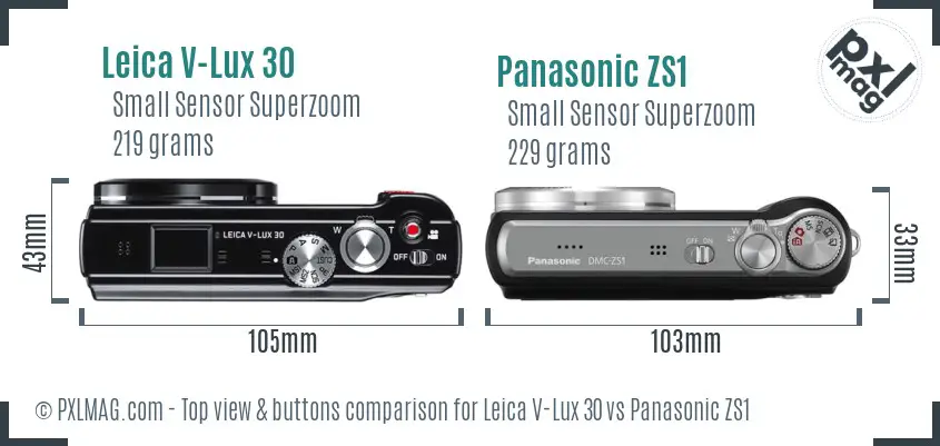 Leica V-Lux 30 vs Panasonic ZS1 top view buttons comparison