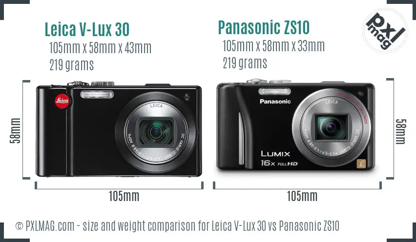 Leica V-Lux 30 vs Panasonic ZS10 size comparison