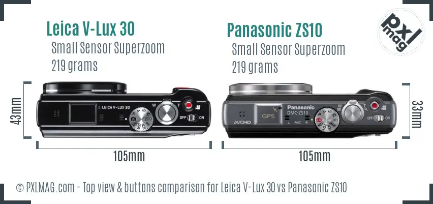 Leica V-Lux 30 vs Panasonic ZS10 top view buttons comparison