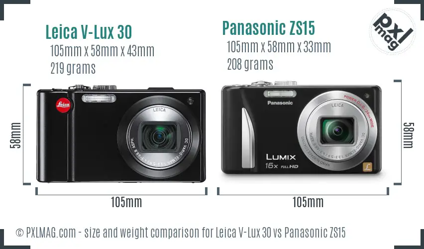 Leica V-Lux 30 vs Panasonic ZS15 size comparison Leica V-Lux 30 vs Panasonic ZS15 size comparison