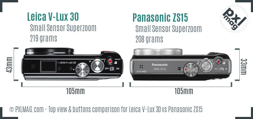 Leica V-Lux 30 vs Panasonic ZS15 top view buttons comparison Leica V-Lux 30 vs Panasonic ZS15 top view buttons comparison