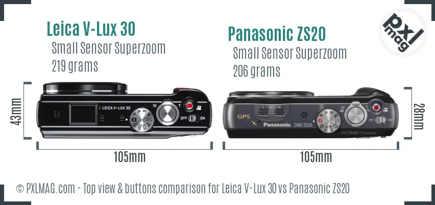 Leica V-Lux 30 vs Panasonic ZS20 top view buttons comparison