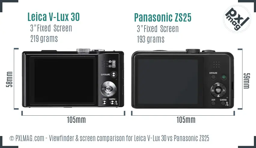 Leica V-Lux 30 vs Panasonic ZS25 Screen and Viewfinder comparison