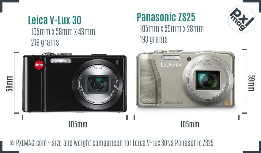 Leica V-Lux 30 vs Panasonic ZS25 size comparison