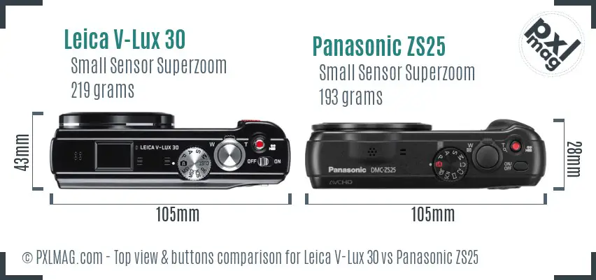 Leica V-Lux 30 vs Panasonic ZS25 top view buttons comparison