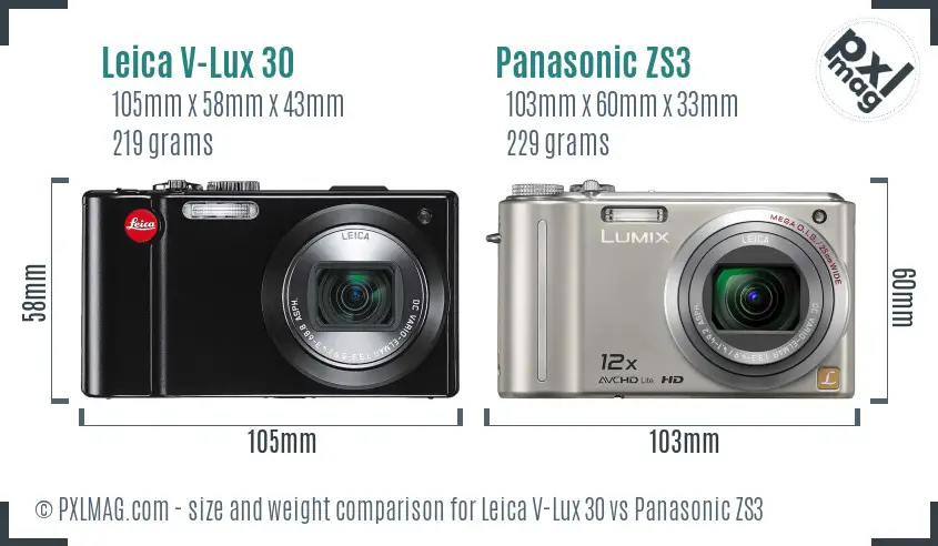 Leica V-Lux 30 vs Panasonic ZS3 size comparison Leica V-Lux 30 vs Panasonic ZS3 size comparison