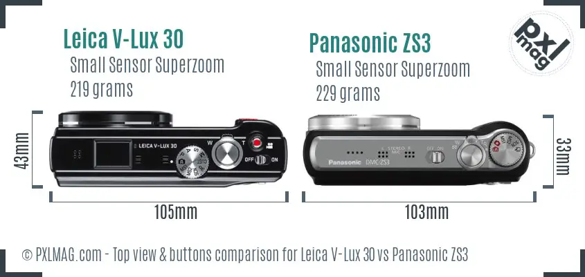 Leica V-Lux 30 vs Panasonic ZS3 top view buttons comparison Leica V-Lux 30 vs Panasonic ZS3 top view buttons comparison