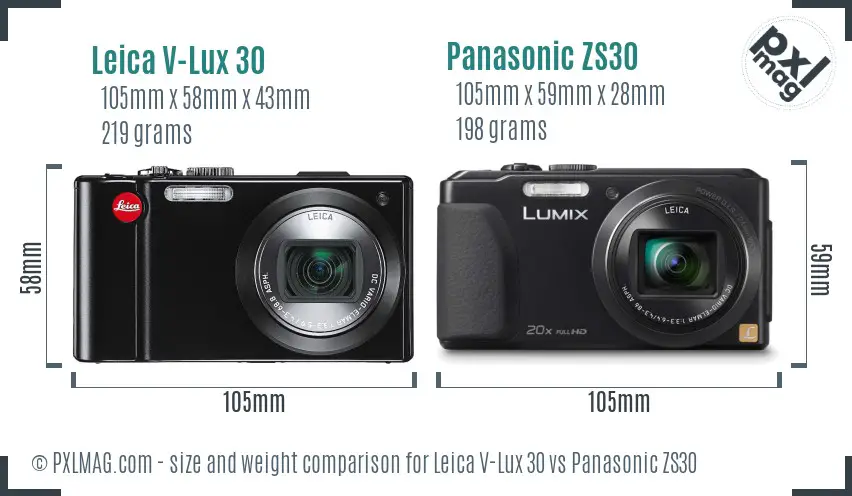 Leica V-Lux 30 vs Panasonic ZS30 size comparison