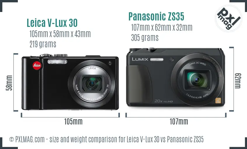 Leica V-Lux 30 vs Panasonic ZS35 size comparison Leica V-Lux 30 vs Panasonic ZS35 size comparison