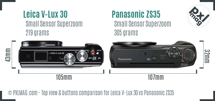 Leica V-Lux 30 vs Panasonic ZS35 top view buttons comparison