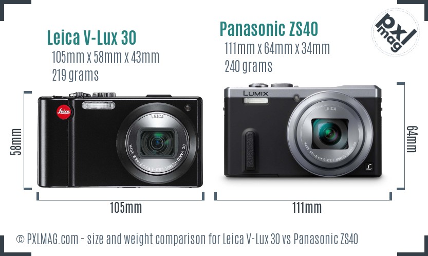 Leica V-Lux 30 vs Panasonic ZS40 size comparison