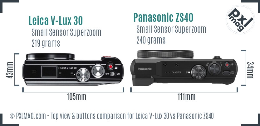 Leica V-Lux 30 vs Panasonic ZS40 top view buttons comparison