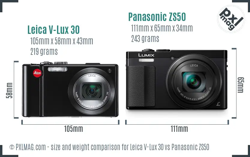 Leica V-Lux 30 vs Panasonic ZS50 size comparison