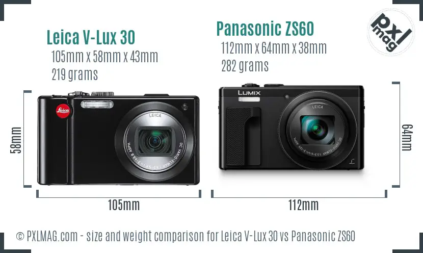 Leica V-Lux 30 vs Panasonic ZS60 size comparison