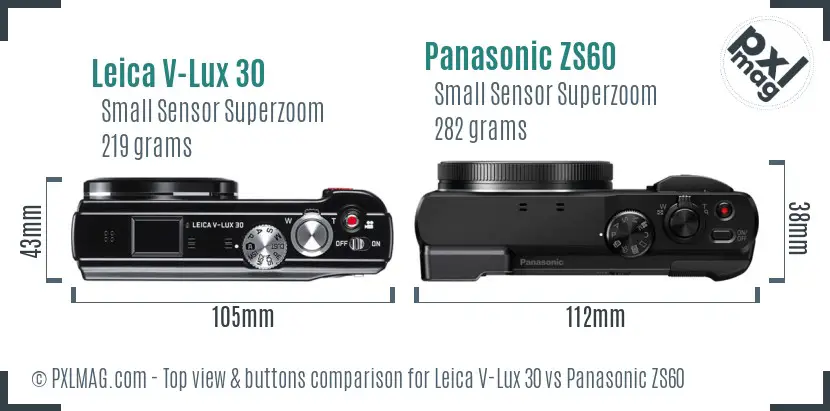 Leica V-Lux 30 vs Panasonic ZS60 top view buttons comparison