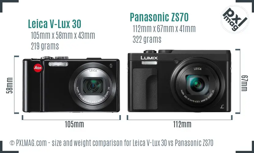 Leica V-Lux 30 vs Panasonic ZS70 size comparison