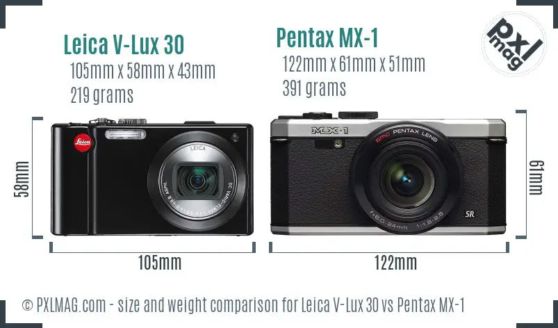 Leica V-Lux 30 vs Pentax MX-1 size comparison Leica V-Lux 30 vs Pentax MX-1 size comparison