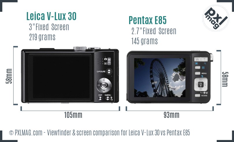 Leica V-Lux 30 vs Pentax E85 Screen and Viewfinder comparison