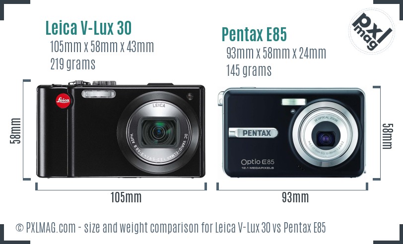 Leica V-Lux 30 vs Pentax E85 size comparison Leica V-Lux 30 vs Pentax E85 size comparison