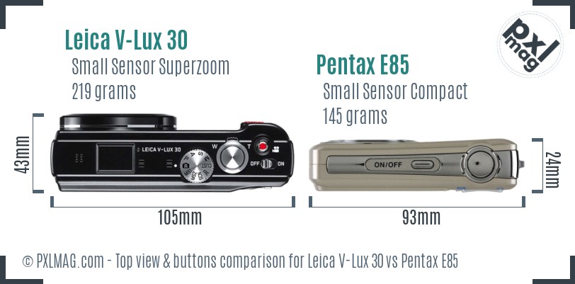 Leica V-Lux 30 vs Pentax E85 top view buttons comparison