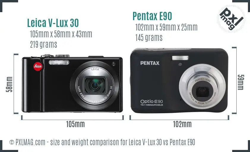 Leica V-Lux 30 vs Pentax E90 size comparison