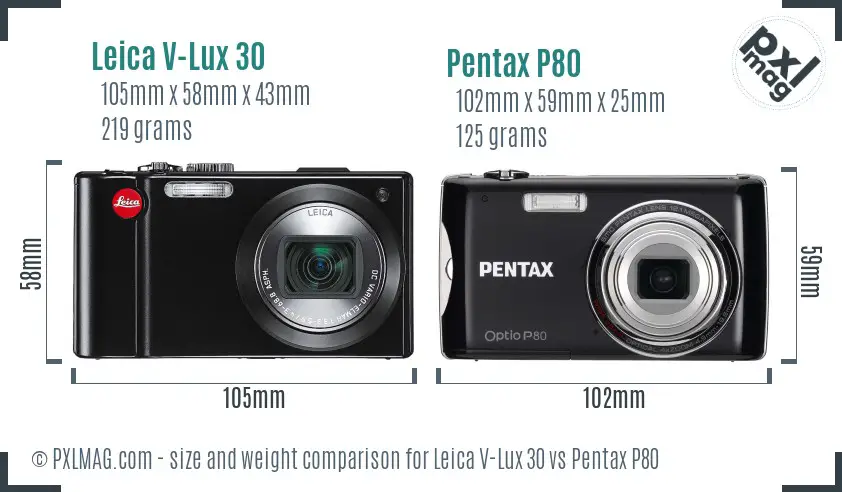 Leica V-Lux 30 vs Pentax P80 size comparison