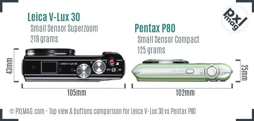 Leica V-Lux 30 vs Pentax P80 top view buttons comparison