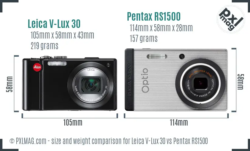 Leica V-Lux 30 vs Pentax RS1500 size comparison