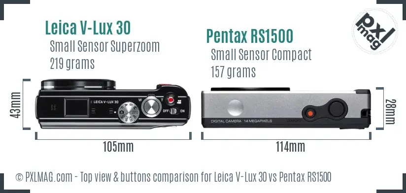 Leica V-Lux 30 vs Pentax RS1500 top view buttons comparison