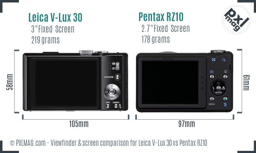 Leica V-Lux 30 vs Pentax RZ10 Screen and Viewfinder comparison