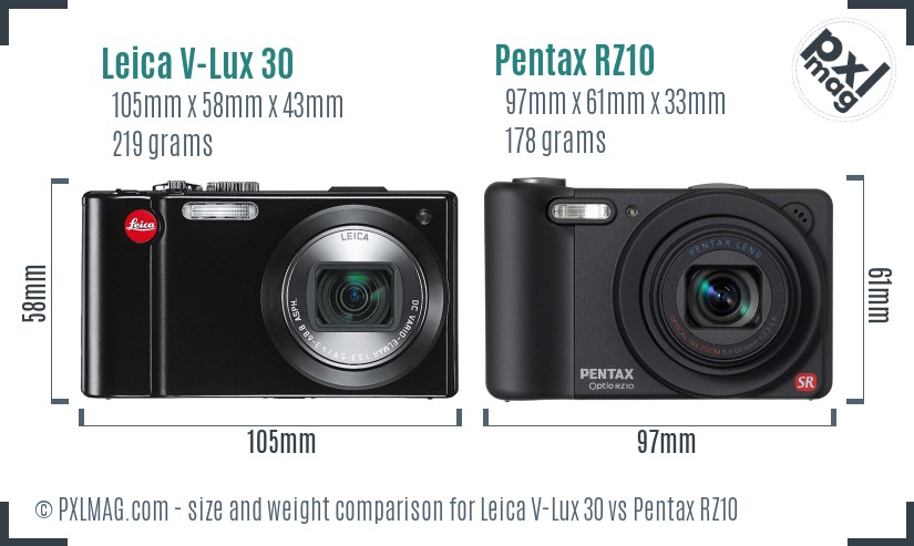 Leica V-Lux 30 vs Pentax RZ10 size comparison
