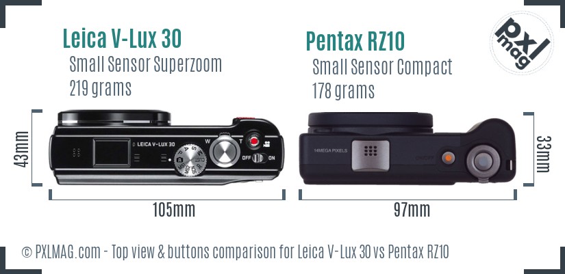 Leica V-Lux 30 vs Pentax RZ10 top view buttons comparison