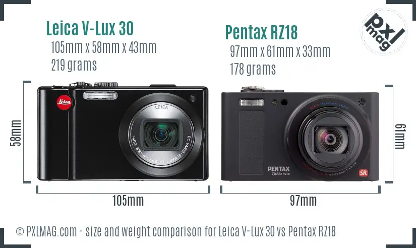 Leica V-Lux 30 vs Pentax RZ18 size comparison Leica V-Lux 30 vs Pentax RZ18 size comparison