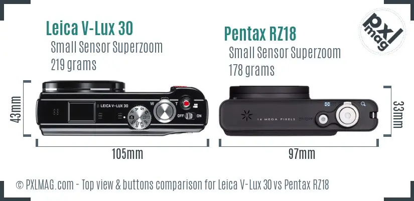Leica V-Lux 30 vs Pentax RZ18 top view buttons comparison