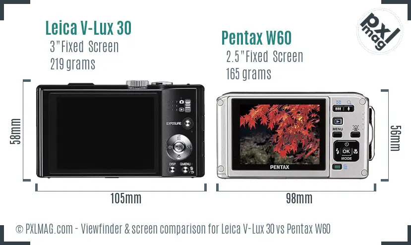 Leica V-Lux 30 vs Pentax W60 Screen and Viewfinder comparison