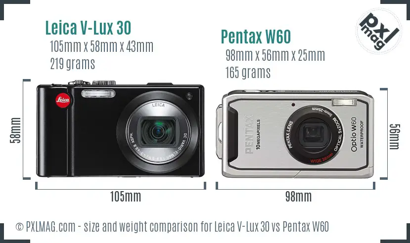 Leica V-Lux 30 vs Pentax W60 size comparison