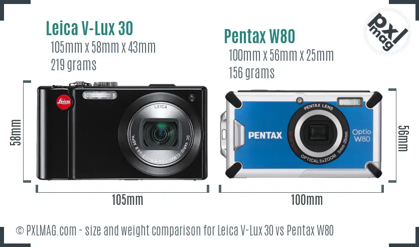 Leica V-Lux 30 vs Pentax W80 size comparison