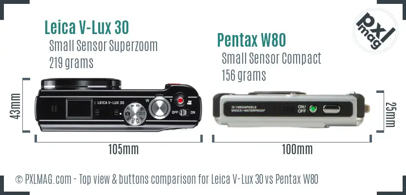 Leica V-Lux 30 vs Pentax W80 top view buttons comparison