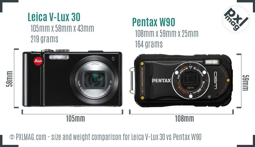 Leica V-Lux 30 vs Pentax W90 size comparison Leica V-Lux 30 vs Pentax W90 size comparison