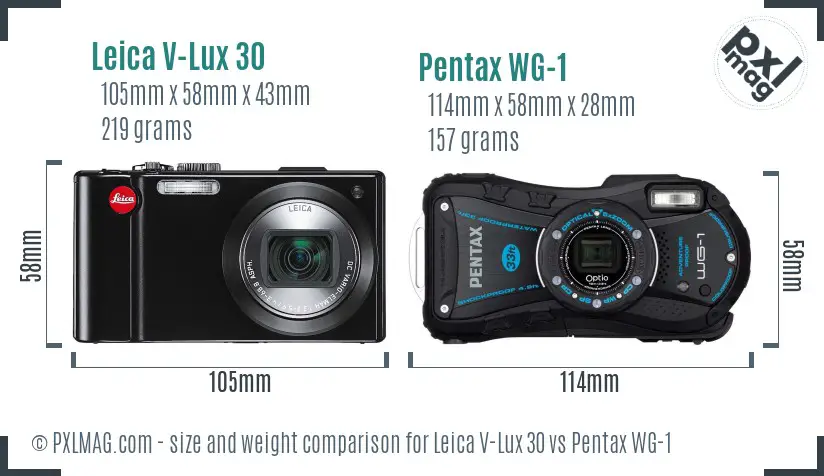 Leica V-Lux 30 vs Pentax WG-1 size comparison